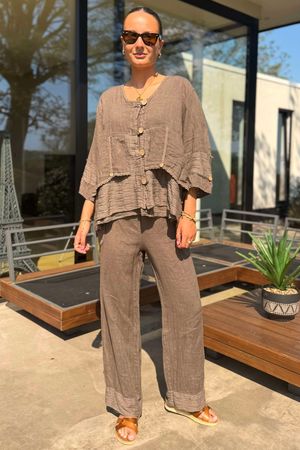 Made in Italy Benji Linen Wave Panel Jacket Mocha